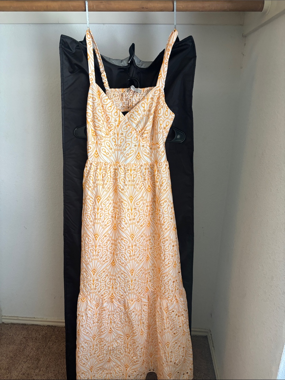 LOFT Peach and White Printed Maxi Dress